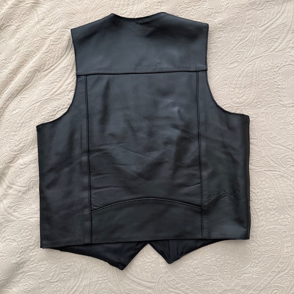 Men's Black Leather Vest with Pockets - Large - Picture 2 of 9